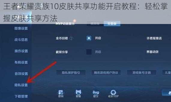 王者荣耀贵族10皮肤共享功能开启教程：轻松掌握皮肤共享方法