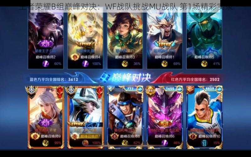 王者荣耀B组巅峰对决:WF战队挑战MU战队 第1场精彩实录