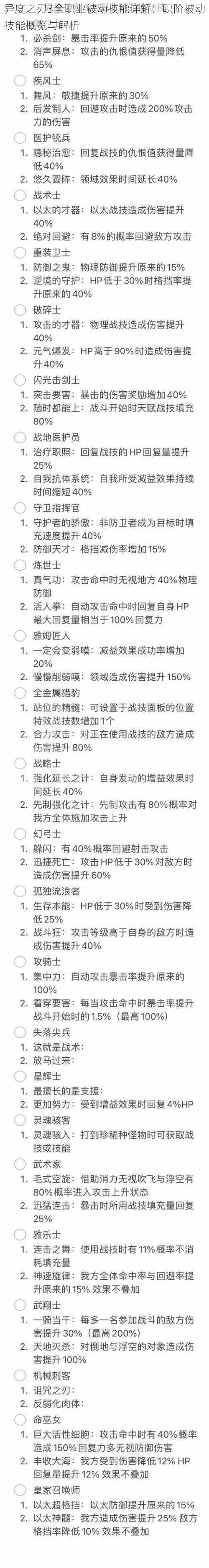 异度之刃3全职业被动技能详解：职阶被动技能概览与解析