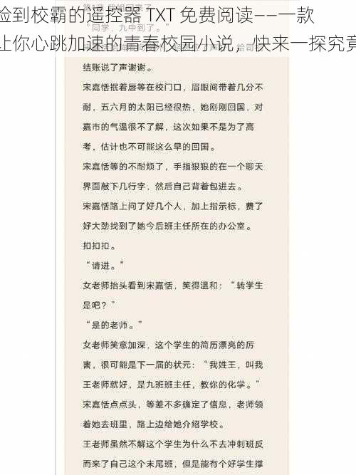 捡到校霸的遥控器 TXT 免费阅读——一款让你心跳加速的青春校园小说，快来一探究竟