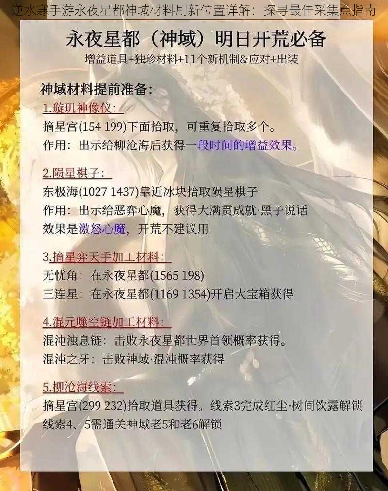 逆水寒手游永夜星都神域材料刷新位置详解：探寻最佳采集点指南