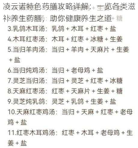 凌云诺特色药膳攻略详解：一览各类滋补养生药膳，助你健康养生之道