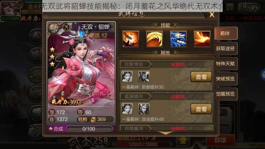 极无双武将貂蝉技能揭秘：闭月羞花之风华绝代无双术介绍