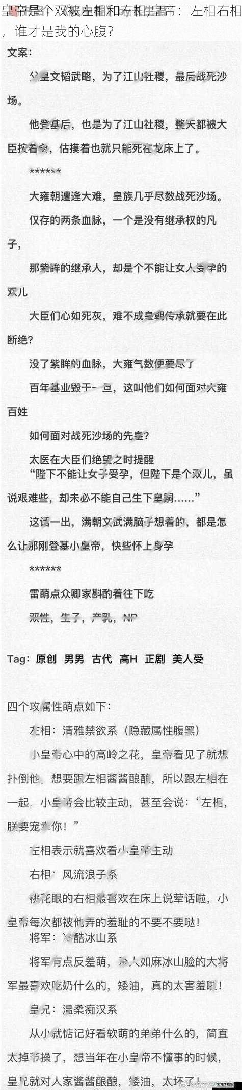 皇帝是个双被左相和右相,皇帝：左相右相，谁才是我的心腹？