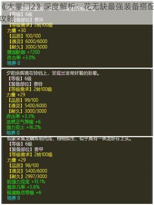 《大掌门2》深度解析：花无缺最强装备搭配攻略