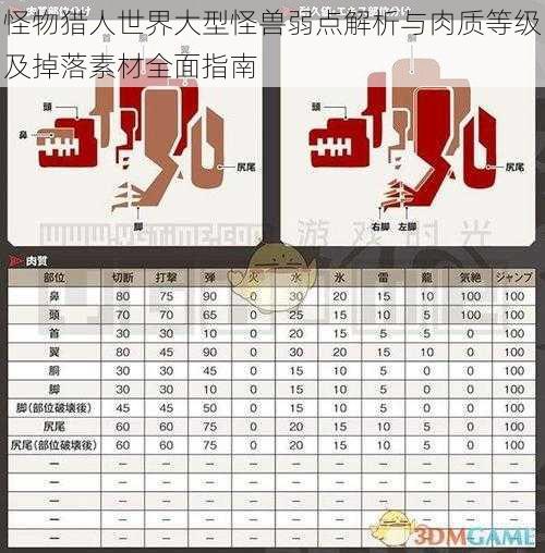 怪物猎人世界大型怪兽弱点解析与肉质等级及掉落素材全面指南