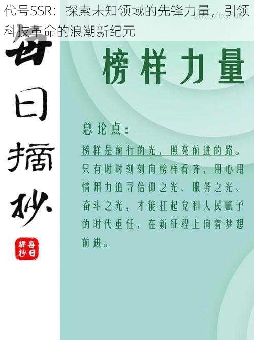 代号SSR：探索未知领域的先锋力量，引领科技革命的浪潮新纪元