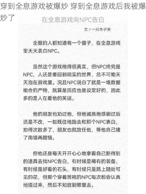 穿到全息游戏被爆炒 穿到全息游戏后我被爆炒了