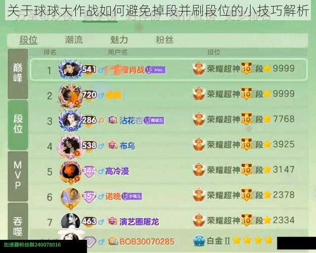 关于球球大作战如何避免掉段并刷段位的小技巧解析